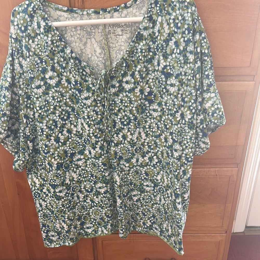 Any Body  Green & Blue Floral Women's Top